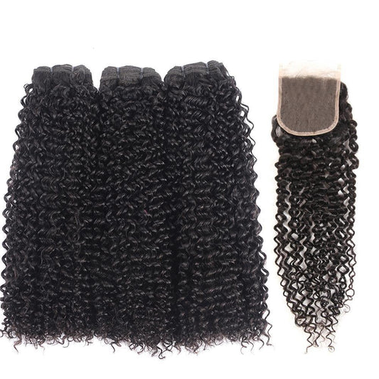 Beumax Double Drawn 12A Grade Kinky CurlY BUNDLES with CLOSURES &